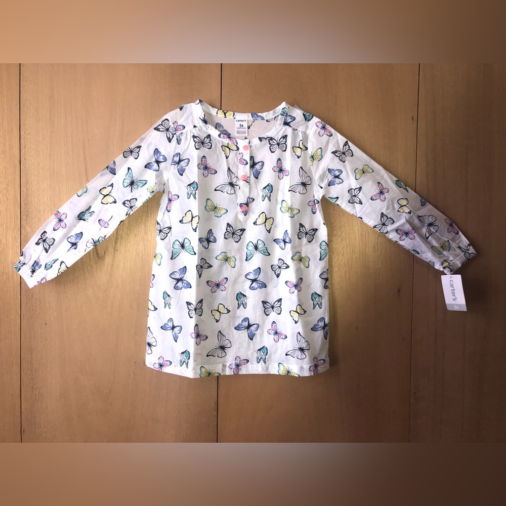 Carter’s Spring Summer Butterfly Blouse Lightweight Size 5T NWT (No Leggings)